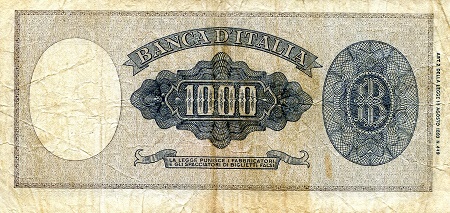 Italy  1,000 Lire VF/F (see large scan) pick #: 82a