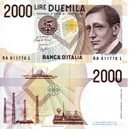 Italy  2,000 Lire Pick Number: 115 UNC Banknote