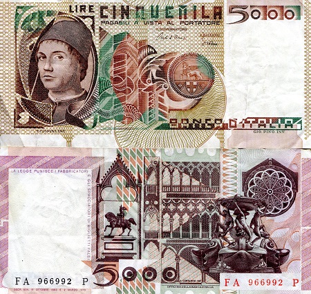 Italy  5,000 Lire Pick Number: 105c F Banknote