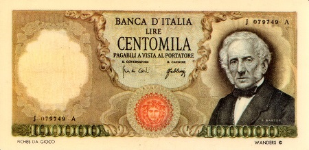 Italy  100,000 Lire Pick Number: N/A (copy of p100) N/A (Plastic imitation)  Banknote