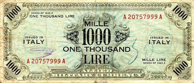 Italy (Military) 1000 Lira Pick Number: m23 F/VG Banknote