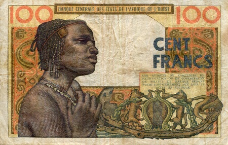 Ivory Coast 100 Francs F/VG (see large image) pick #: 101Ad