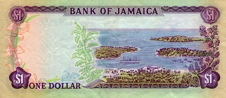 Jamaica 1 Dollar VF (see large scan) Stains pick #: 54a