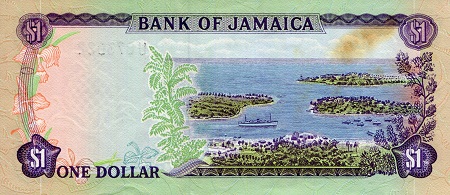 Jamaica 1 Dollar XF/VF (see large scan) Stains pick #: 54a