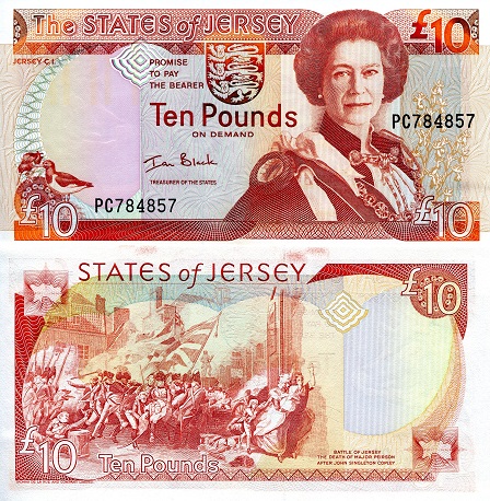 Jersey 10 Pound Pick Number: 28a aUNC (Ink Bleed) Banknote