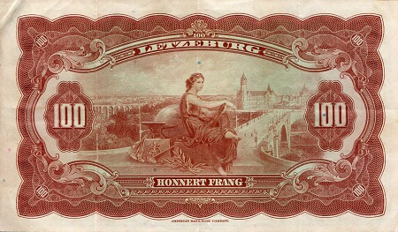 Luxembourg 100 Francs F (See large scan) pick #: 47a