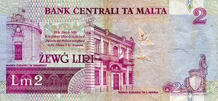 Malta 2 Liri F (See large scan) pick #: 45b