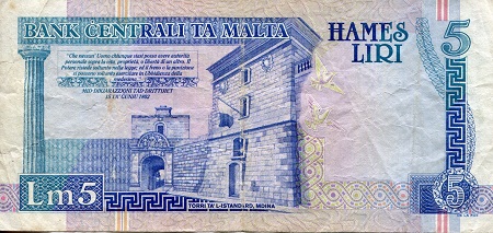 Malta 5 Liri F (See large scan) pick #: 46d