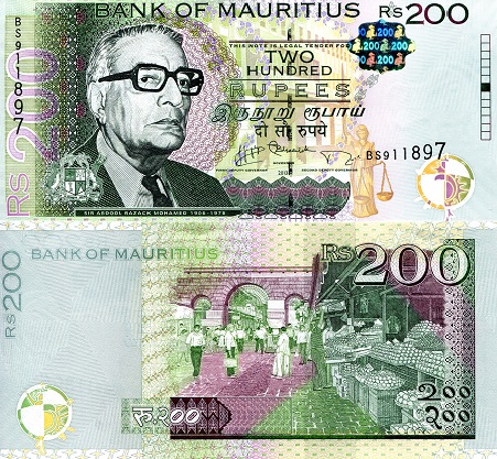 Mauritius 200 Rupees Pick Number: 61b UNC Banknote