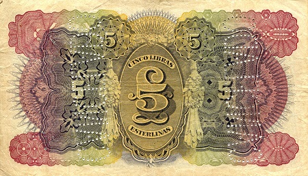 Mozambique 5 Livras VF/F (Cancelado Hole punched) pick #: R32