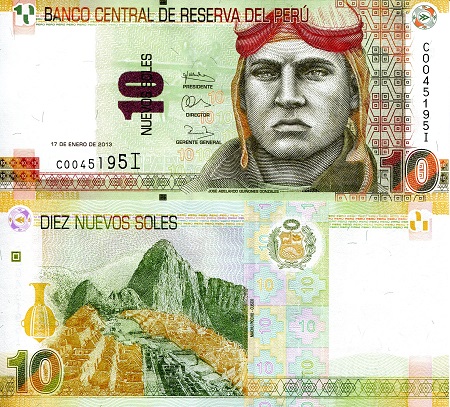 Peru 10 Nuevos Soles Pick Number: 187a UNC Banknote