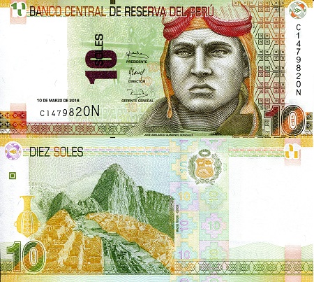 Peru 10 Nuevos Soles Pick Number: 192a UNC Banknote