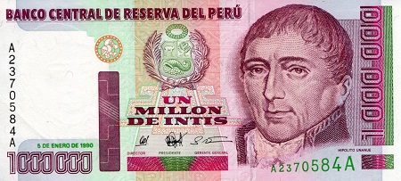 Peru 1,000,000 Intis Pick Number: 148a UNC Banknote
