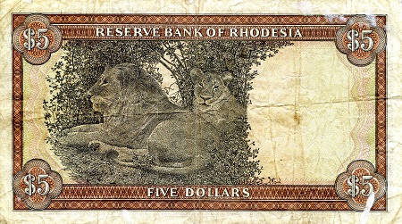 Rhodesia 5 Dollars F (see large scan) pick #: 36b