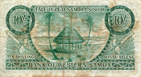 Samoa, Western 10 Shillings F/VG (see large scan) pick #: 13a