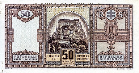 Slovakia 50 Korun XF (See scan) - Staple holes pick #: 9s