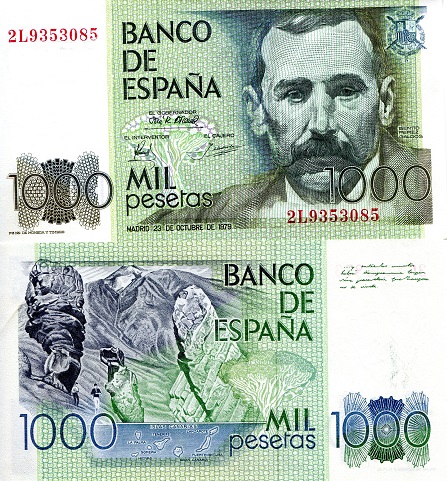 Spain 1000 Pesetas Pick Number: 158 aUNC/XF Banknote