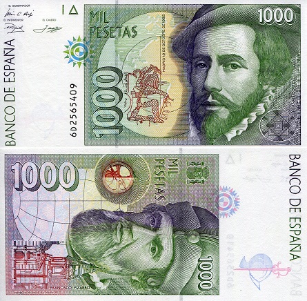 Spain 1,000 Pesetas Pick Number: 163 UNC Banknote