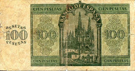 Spain 100 Pesetas G (see large scan) Many edge issues/tears pick #: 101
