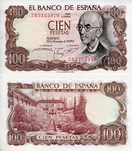 Spain 100 Pesetas Pick Number: 152 aUNC Banknote