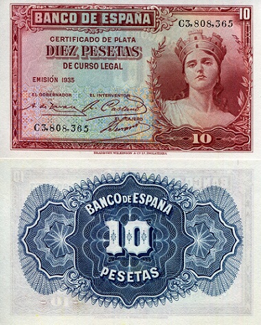 Spain 10 Pesetas Pick Number: 86a UNC Banknote
