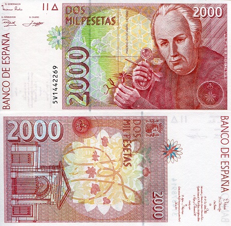 Spain 2,000 Pesetas Pick Number: 164 UNC Banknote