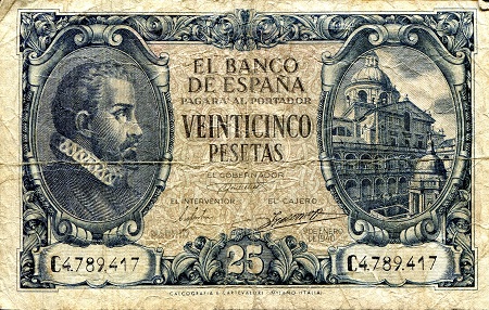 Spain 25 Pesetas Pick Number: 116 VG (See large scan) Banknote