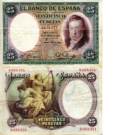 Spain 25 Pesetas Pick Number: 81 VF/F (see large scan) Banknote