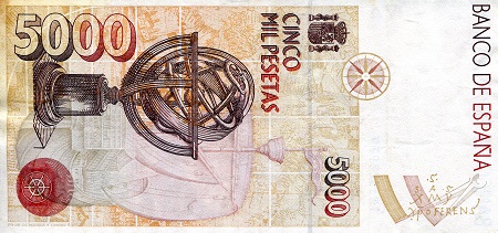 Spain 5,000 Pesetas F (see large scan) pick #: 165