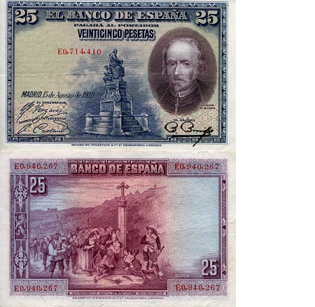 Spain 25 Pesetas Pick Number: 74b VF Banknote