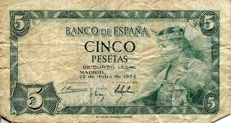 Spain 5 Pesetas Pick Number: 146a VG (See large scan) Banknote