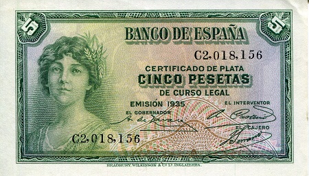Spain 5 Pesetas Pick Number: 85 XF (see Scan) Banknote