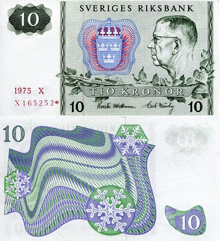 Sweden 10 Kronor Pick Number: 52r1 UNC Banknote