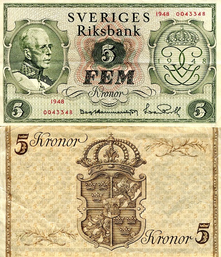 Sweden 5 Kronor Pick Number: 41a VF Banknote