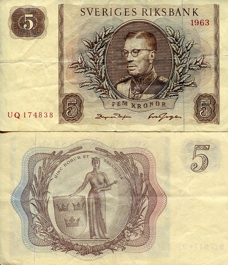 Sweden 5 Kronor Pick Number: 50b VF Banknote
