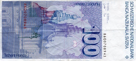 Switzerland  100 Francs VF (see large scan) pick #: 57j