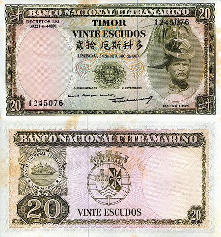 Timor 20 Escudos Pick Number: 26 XF (Foxing stains) Banknote