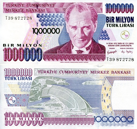 Turkey 1,000,000 Lira Pick Number: 213 aUNC (see scan) Banknote