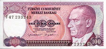 Turkey 100 Lirasi Pick Number: 194c aUNC Banknote