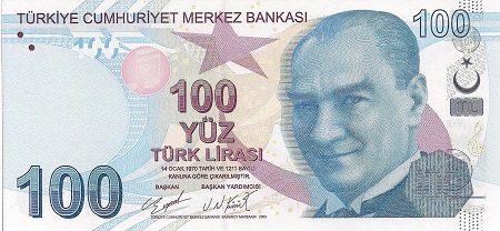 Turkey 100 Lira Pick Number: 226d UNC Banknote