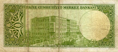 Turkey 2 1/2 Lirasi VG (See large scan) pick #: 153a