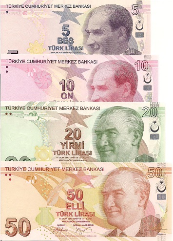 Turkey 5 - 50 Lirasi Pick Number: 222 - 225 UNC Banknote