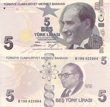 Turkey 5 Lirasi Pick Number: 222b UNC Banknote
