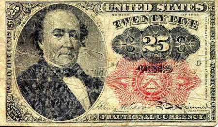 USA - Fractional Currency 25 Cents Pick Number: 123 (a or b?) VG (see scan) Banknote