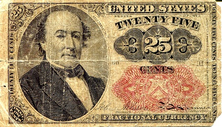 USA - Fractional Currency 25 Cents Pick Number: 123 (I believe - 4th Series -  VG/G (see scan) Banknote