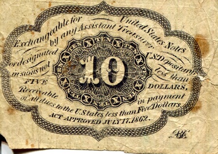 USA - Fractional Currency 10 Cents VG/G (See large scan) pick #: 98d (I believe)