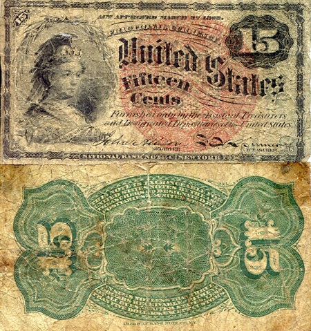 USA - Fractional Currency 15 Cents Pick Number: 116c (?) G (see large scan) Banknote