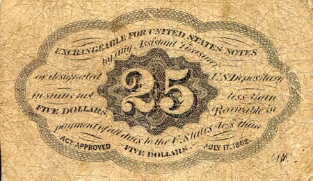 USA - Fractional Currency 25 Cents G/Poor (see large scan) pick #: 99c