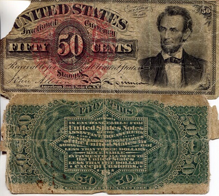 USA - Fractional Currency 50 Cents Pick Number: unknown Poor/Rag (See large scan) Banknote