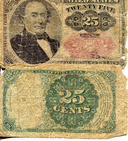 USA - Fractional Currency 25 Cents Pick Number: 121 (I believe) Poor (See large scan) Banknote